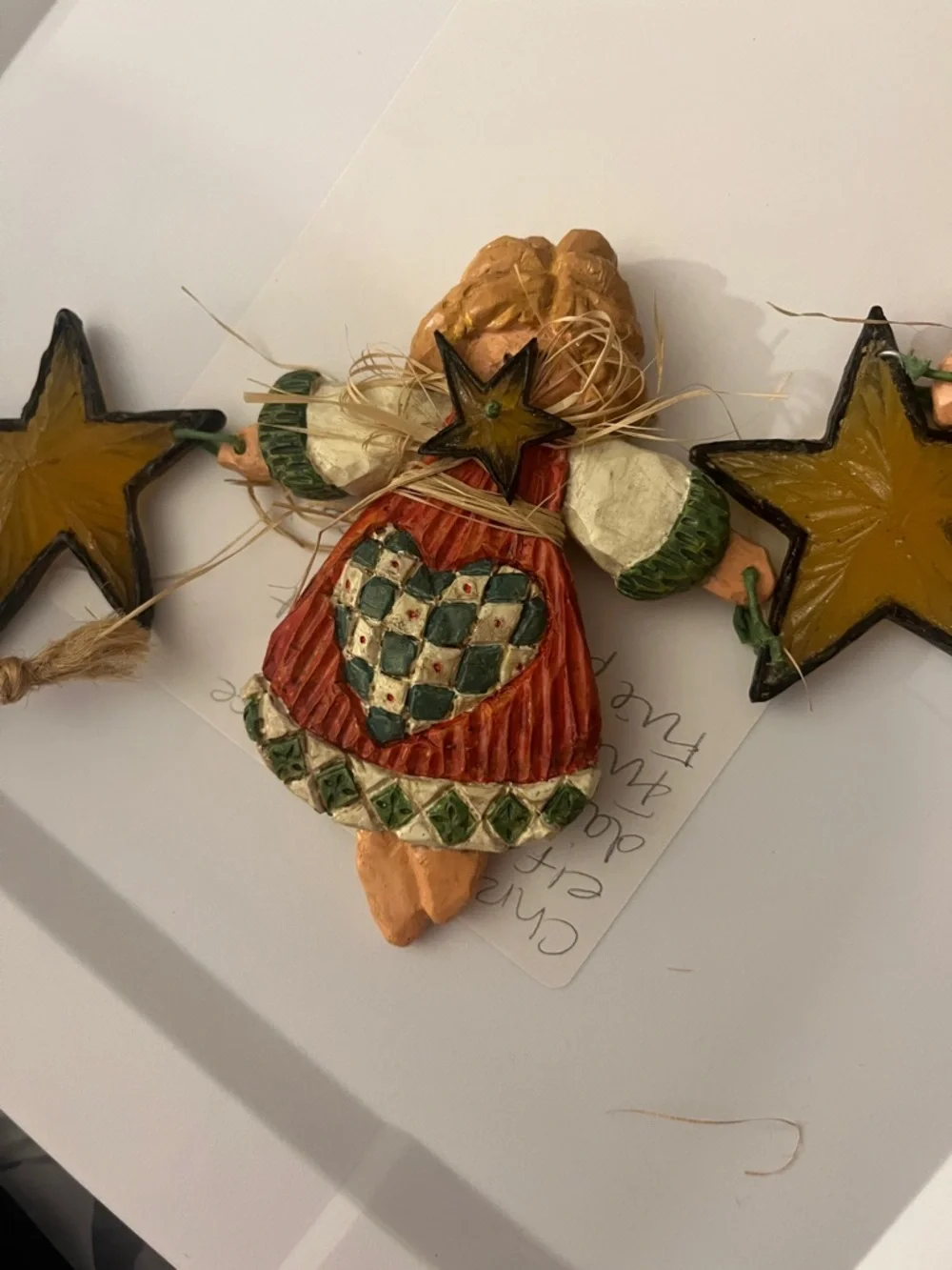 Handcrafted Angel & Star Garland in Green and Gold - Rustic Holiday Decor